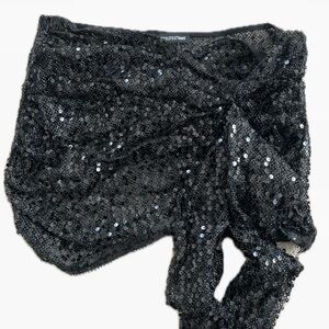 Pretty little thing black sequin festival concert mini skirt
